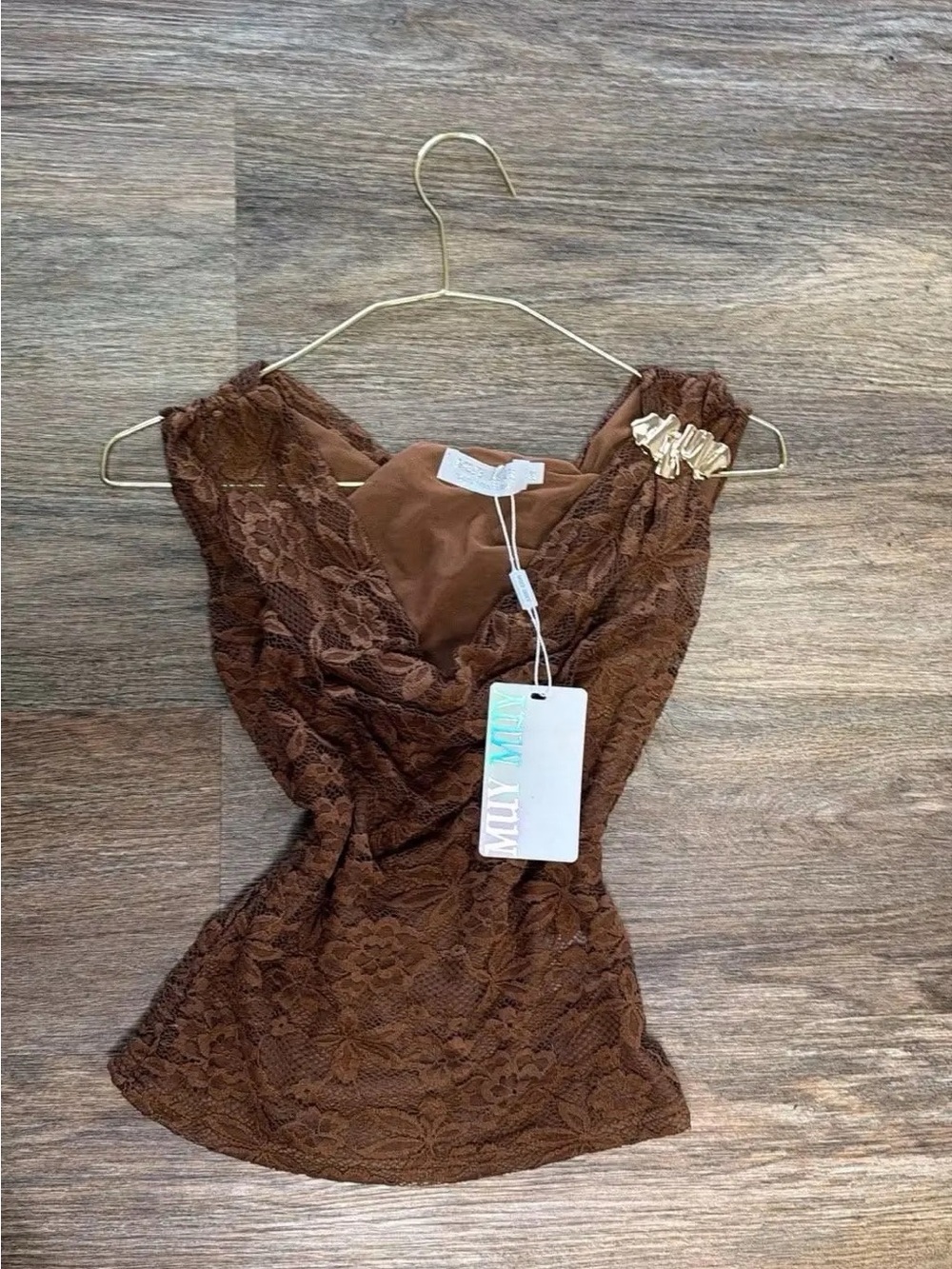 Brown Lace Cowl Neck Camisole
